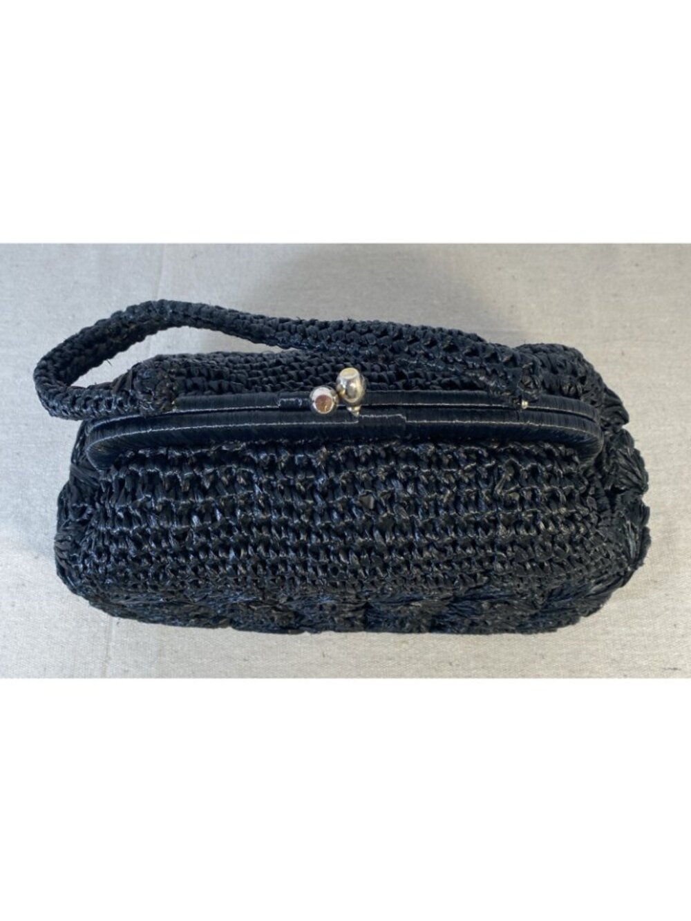 VTG Black Straw Raffia Woven 124 Japan Purse Handbag Gold Tone Clasp Closure EUC - Picture 11 of 11